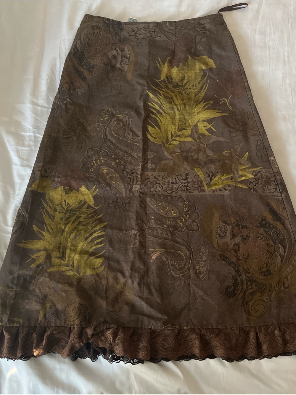Lucy & Laurel Brown Floral Paisley Maxi Skirt with Olive Details